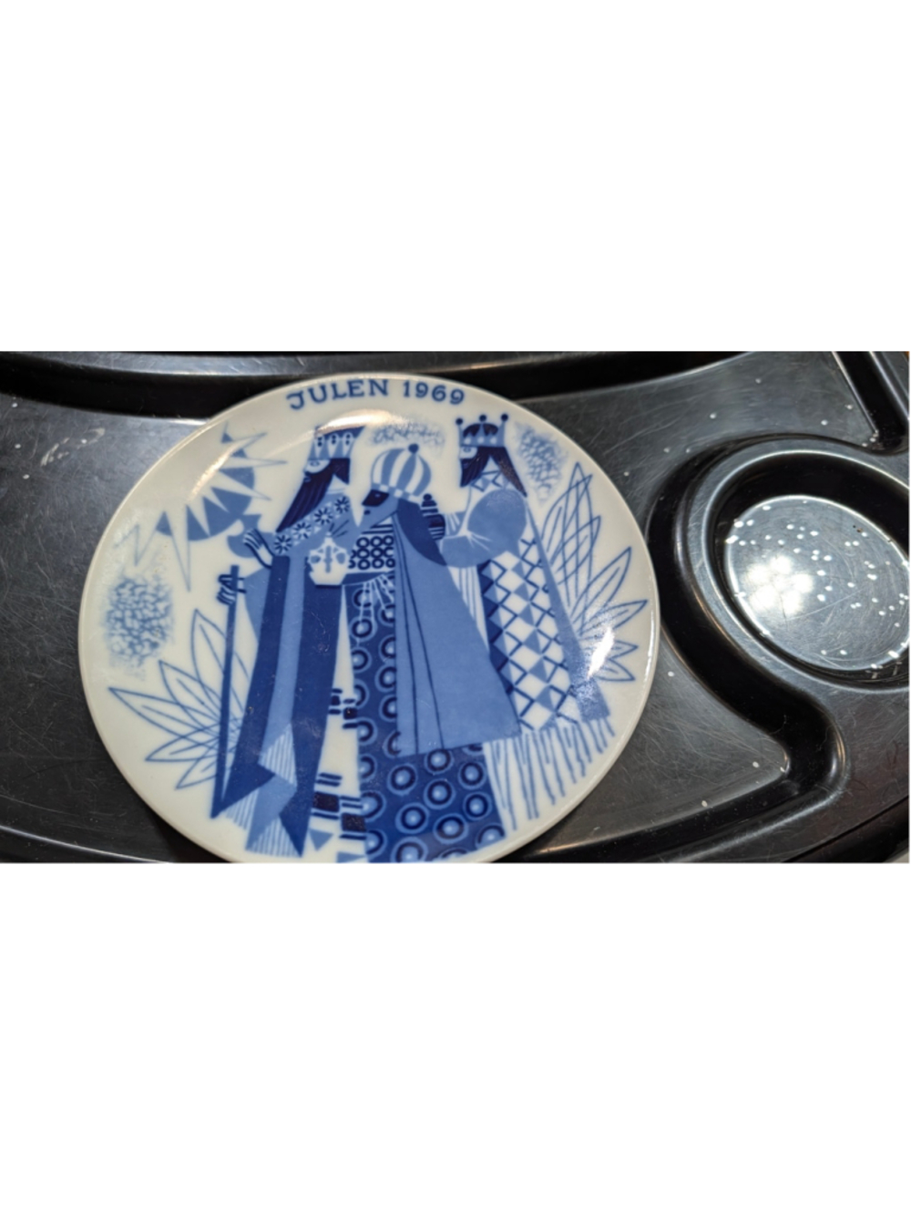 Porsgrund 1969 Julen Christmas Plate One Size Blue and White